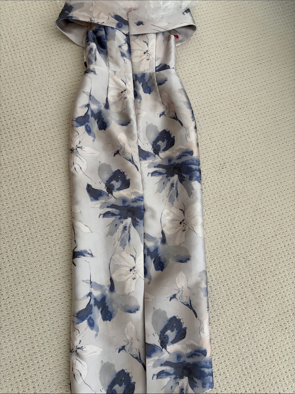 ALFRED SUNG Constance Light gray and Blue Floral Off-Shoulder Maxi Dress - Picture 6 of 15